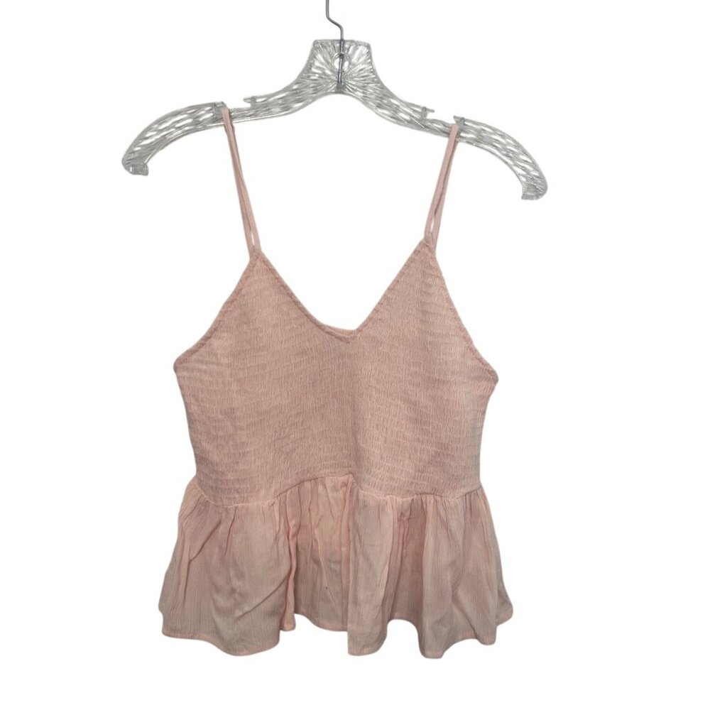 Kiwi & Punch Smocked Peplum Top Large Ice Pink New‎ Adjustable Straps Sleeveless